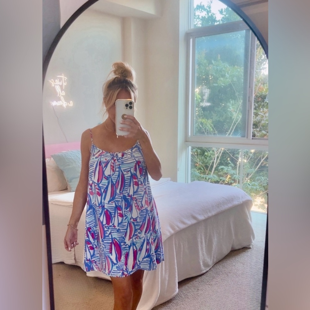 Lilly Pulitzer Daphne Red Right Return Sailboat Nautical Swing Dress Size S